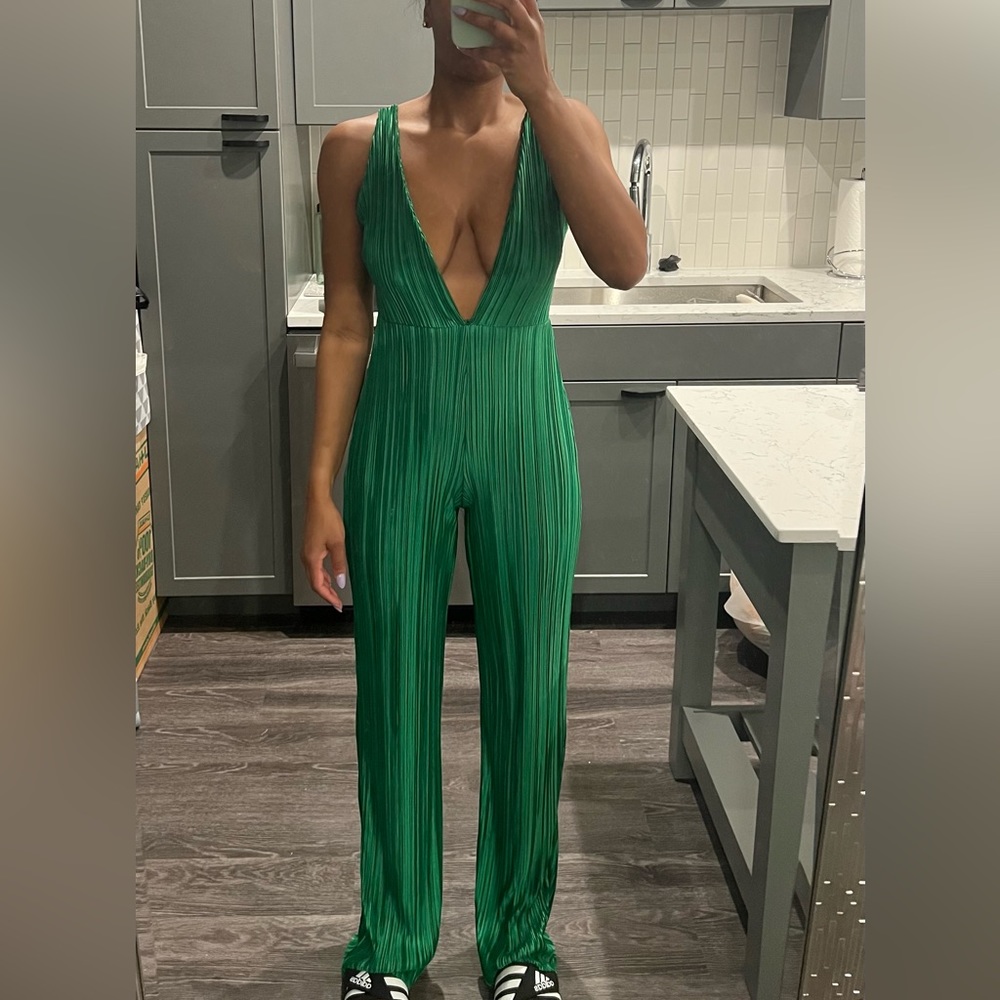 Green Plunge Jumpsuit
